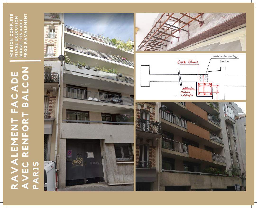 Ravalement avec renfort de balcons — Paris, vue 1